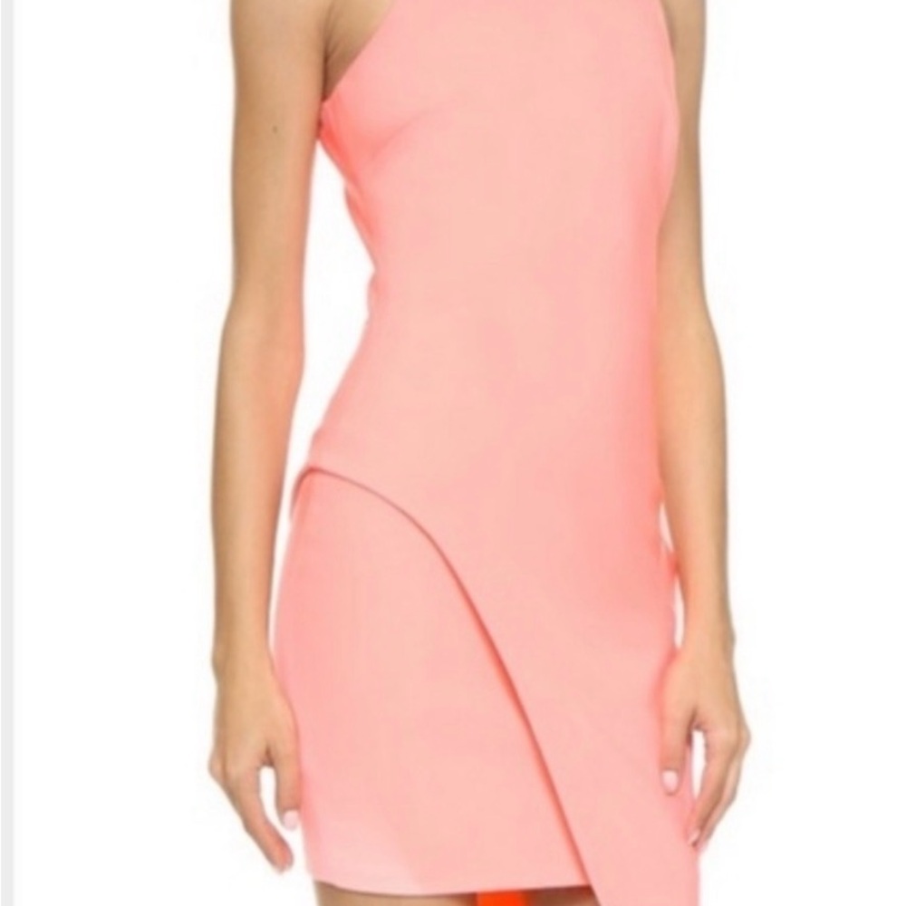 Elizabeth and James Coral-Pink Asymmetrical Sheath Dress